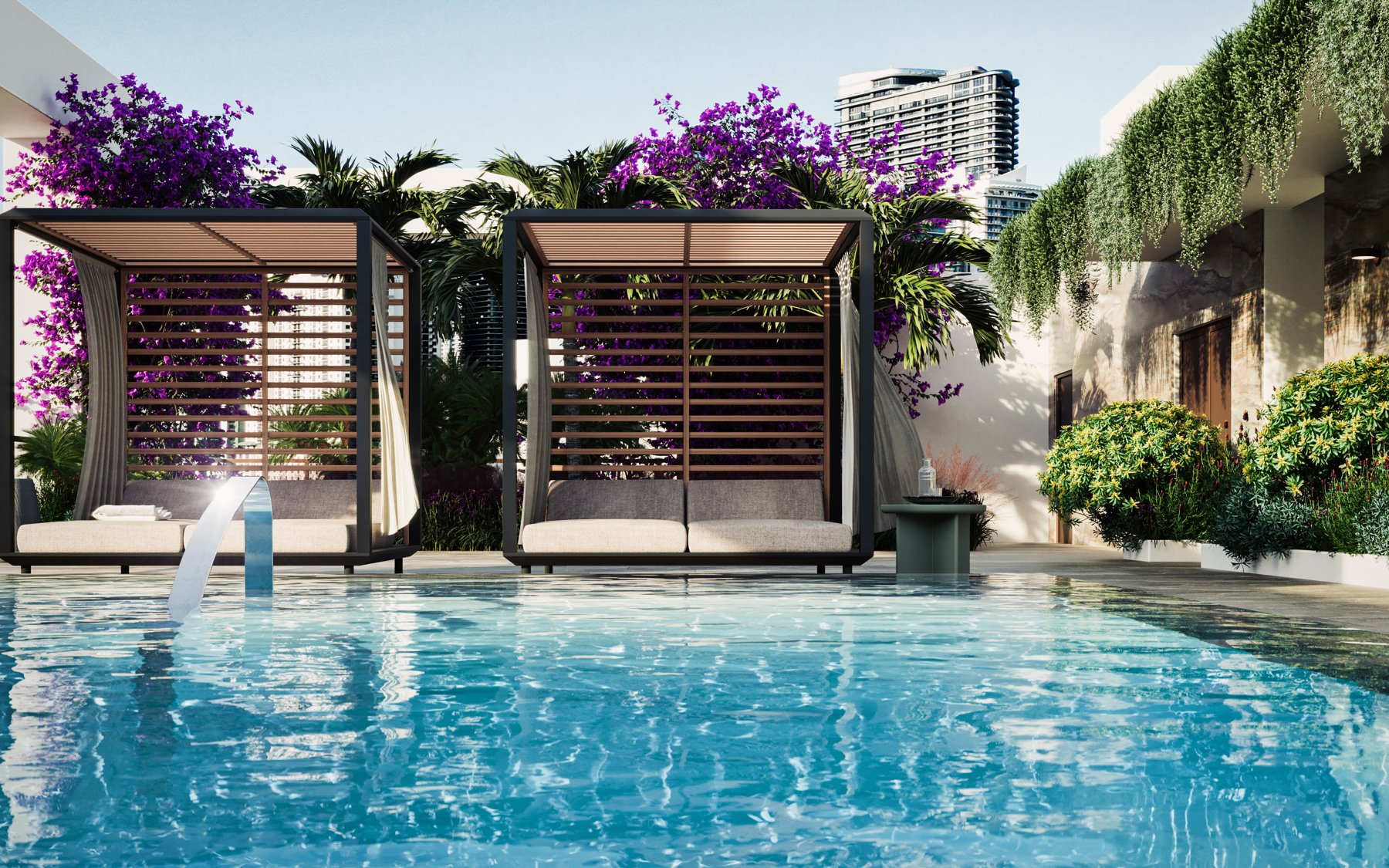 Domus Brickell — piscina con cabanas en el rooftop