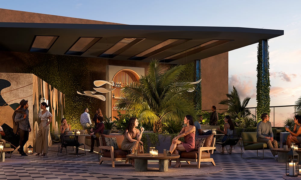 The Rider at Wynwood — terraza bar en el rooftop al atardecer