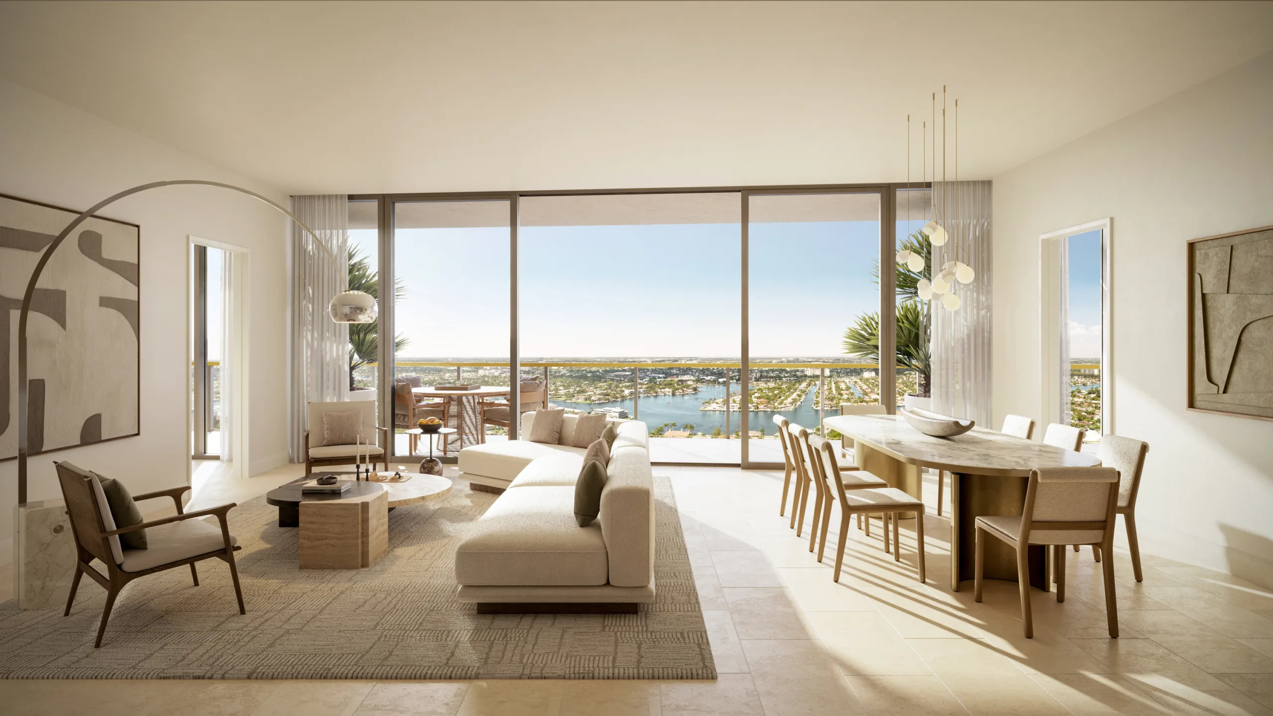 Waldorf Astoria Residences Pompano Beach — sala comedor con vista al Intracoastal