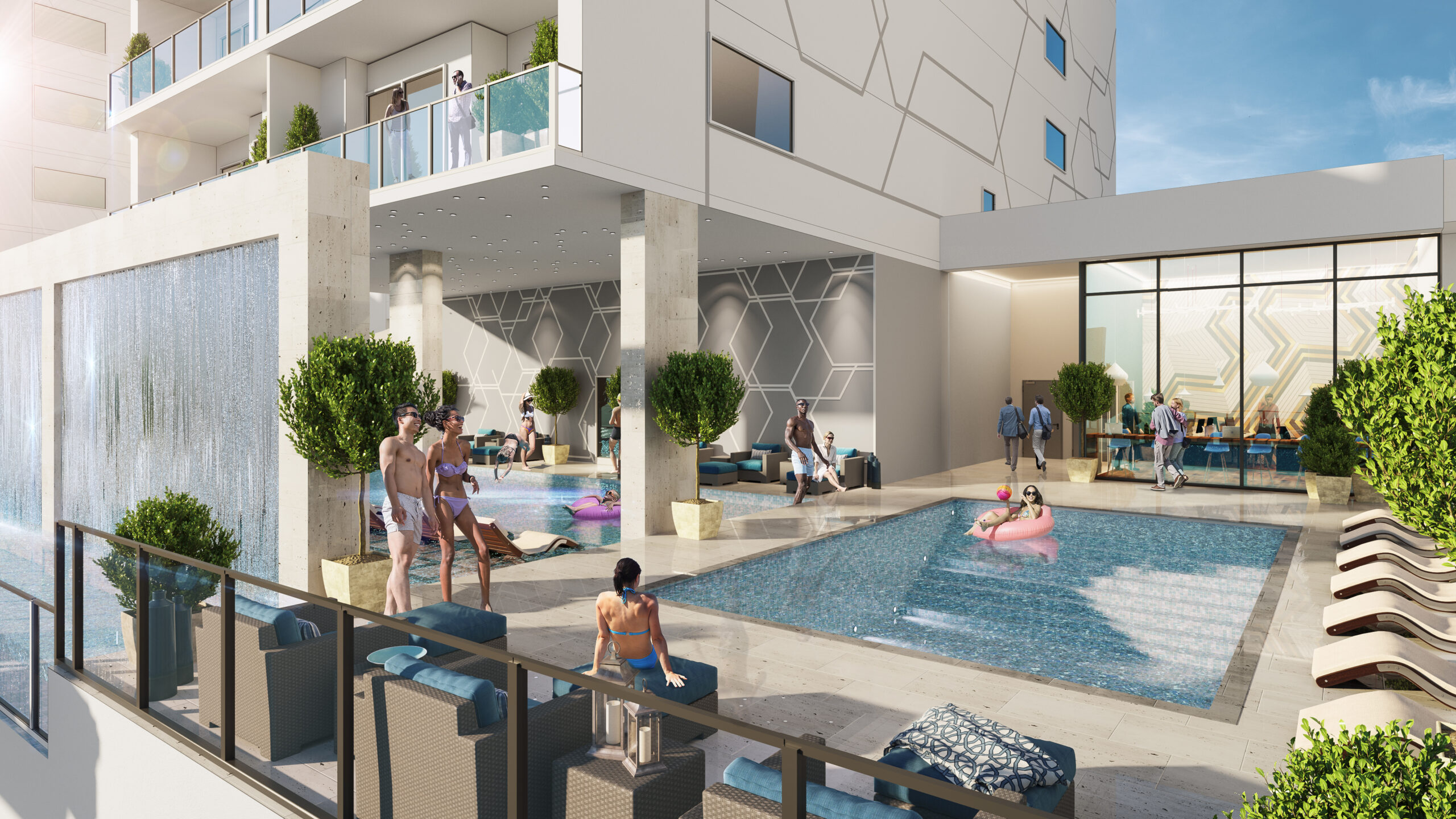 Deck de amenidades con piscina estilo resort – Smart Brickell Tower III