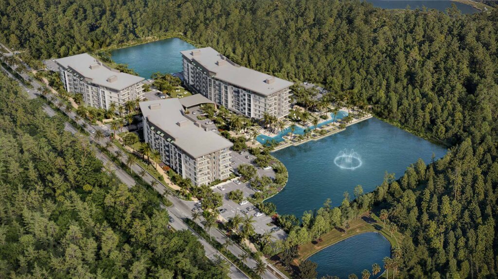 Vista aérea de AMBAR Residences, condo-hotel amueblado en Kissimmee, Orlando