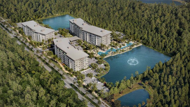 Vista aérea de AMBAR Residences, condo-hotel amueblado en Kissimmee, Orlando
