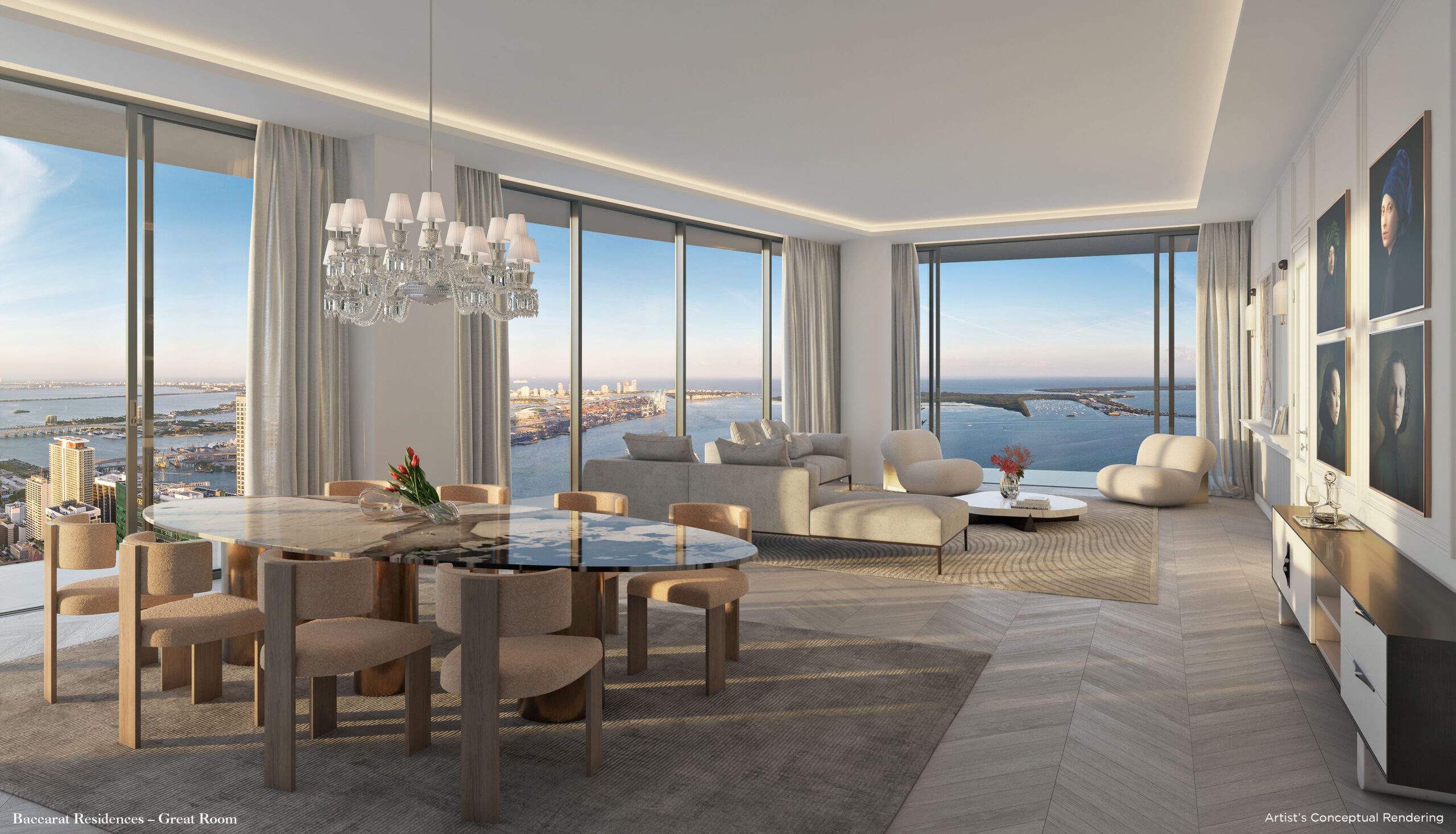 Sala de estar de Baccarat Residences en Brickell, Miami