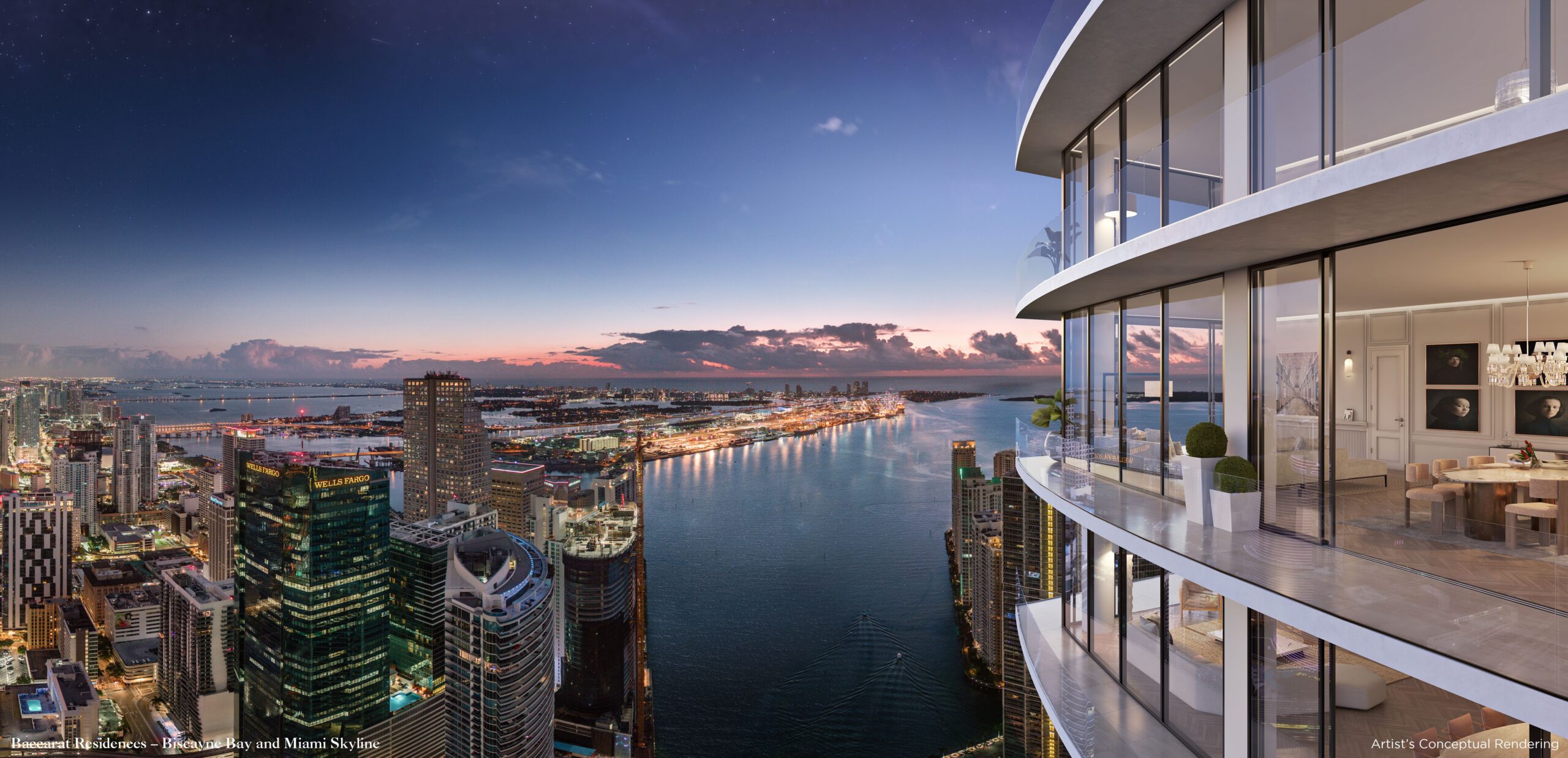 Vista de la bahía desde Baccarat Residences en Brickell, Miami