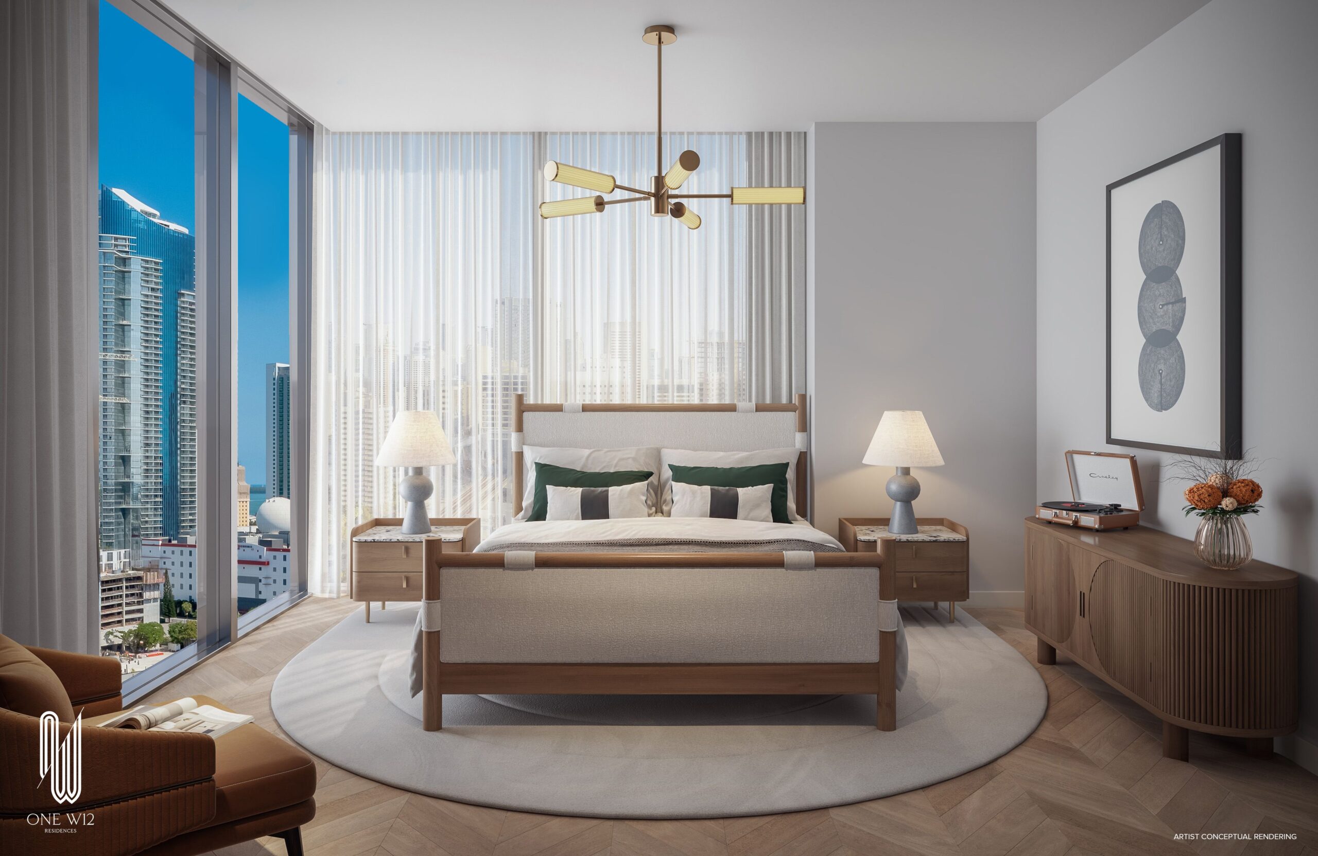 Dormitorio de residencia amueblada en ONE W12 Residences, Overtown Miami