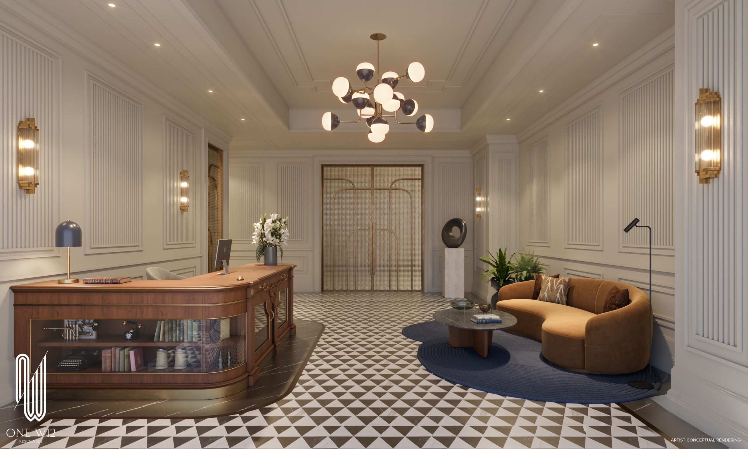 Lobby de ONE W12 Residences en Overtown, Miami