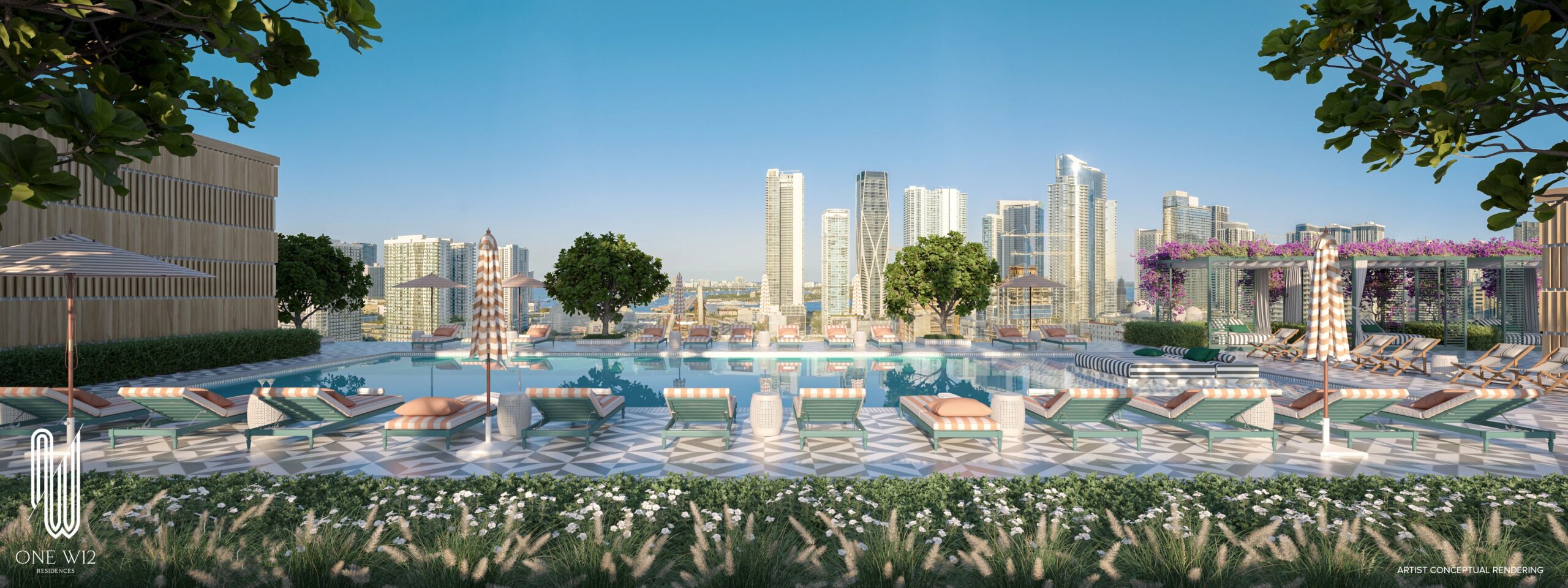 Rooftop con piscina en ONE W12 Residences, Overtown Miami