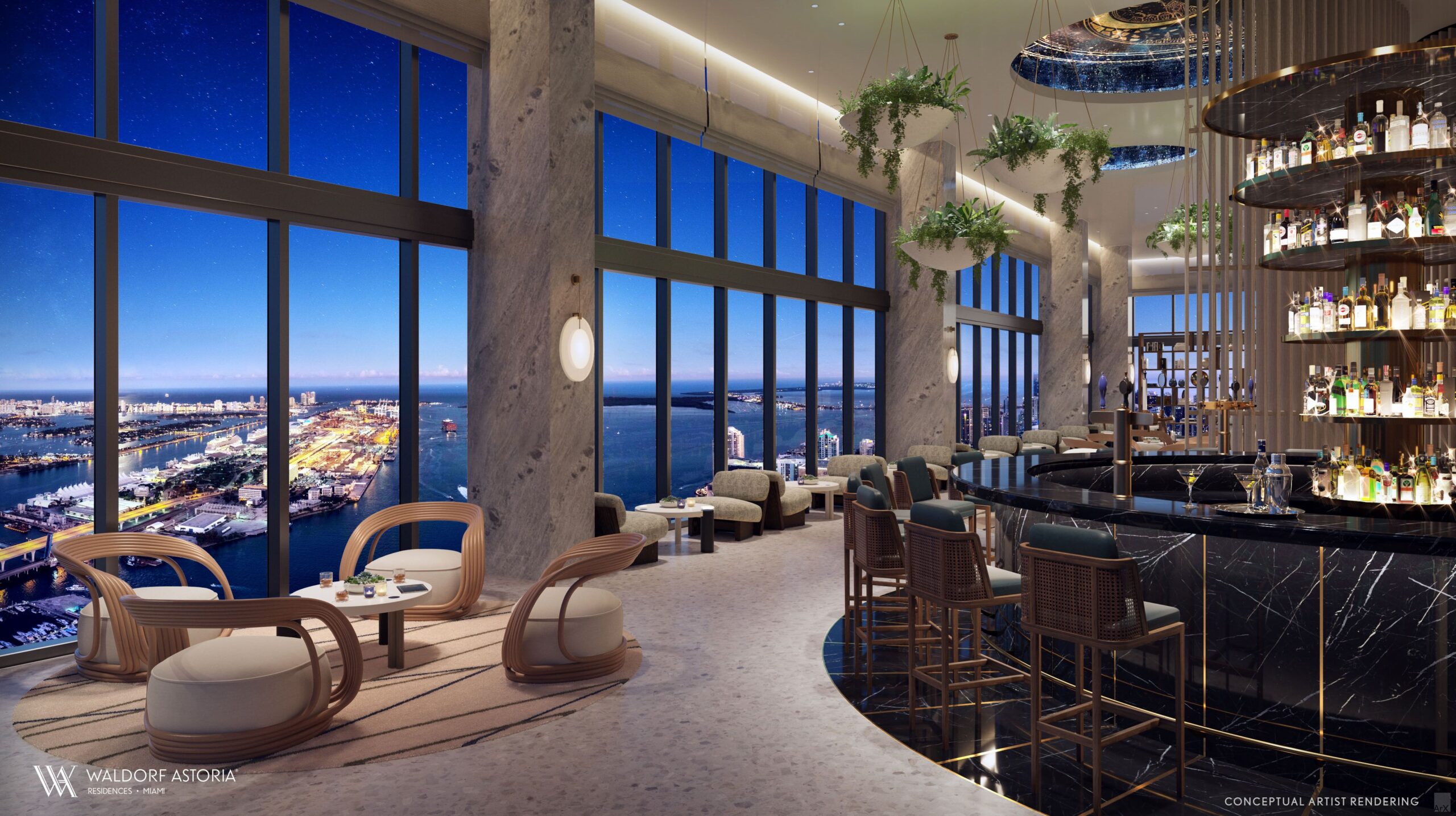 Bar de amenidades de Waldorf Astoria Residences en Brickell, Miami