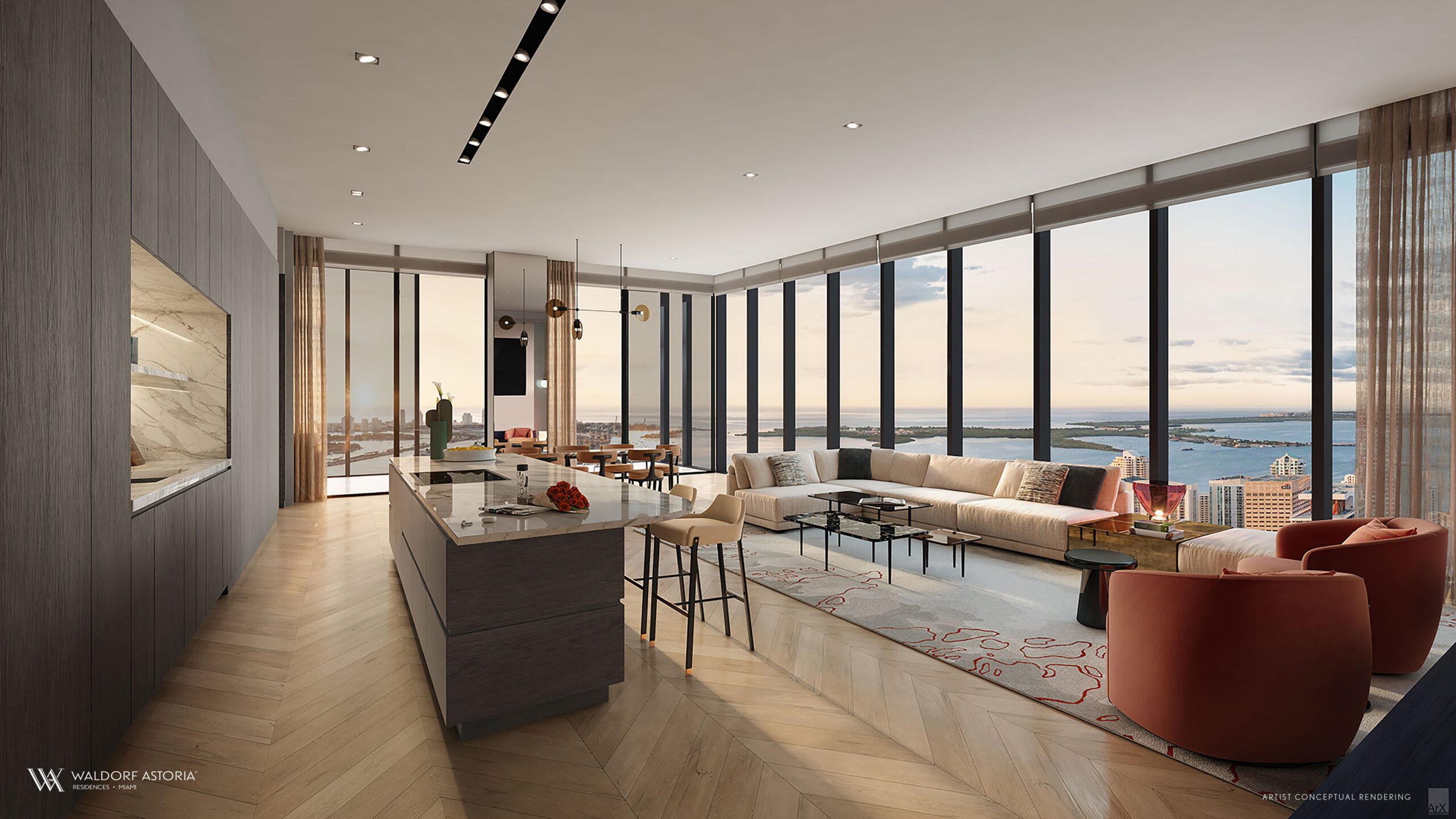 Sala de estar de Waldorf Astoria Residences en Brickell, Miami