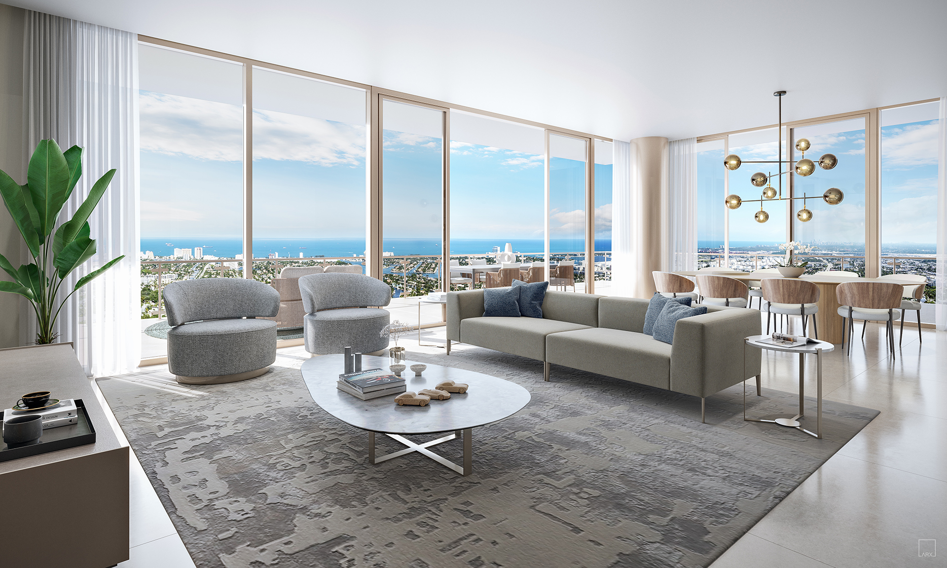Sala de una residencia de Andare Residences by Pininfarina
